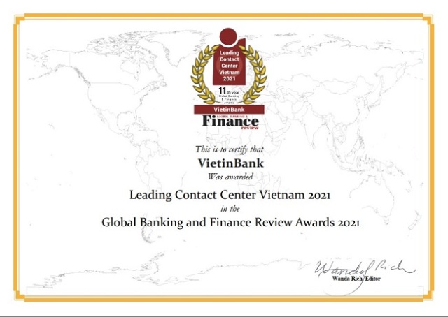 VietinBank lần thứ tư liên tiếp nhận giải thưởng ''Trung tâm Dịch vụ khách hàng dẫn đầu Việt Nam''