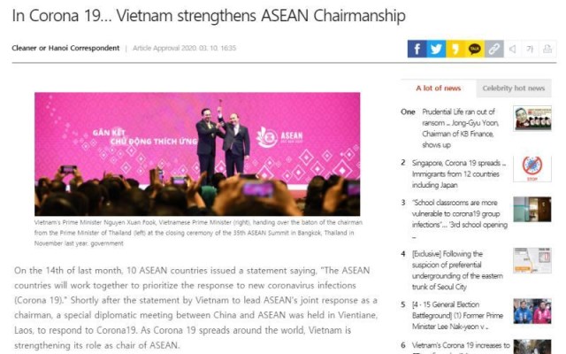 Báo Hàn Quốc: Việt Nam gắn kết ASEAN trong phòng chống dịch Covid-19