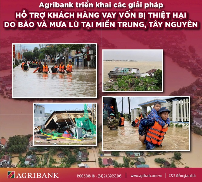 Agribank tiếp tục triển khai chính sách giảm tới 2%/năm lãi suất cho vay hỗ trợ khách hàng bị thiệt hại do bão số 12, 13 và mưa lũ