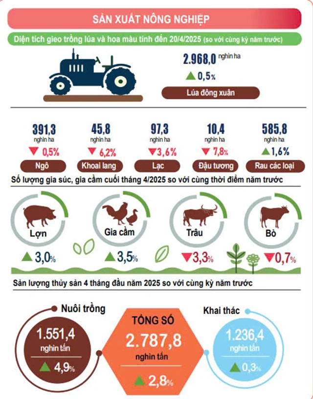 Bốn tháng đầu năm 2025, sản xuất nông, lâm nghiệp tiếp tục duy trì ổn định