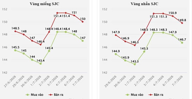 Giá vàng hôm nay 8/7/2026: Đảo chiều bất thành, vàng lại rơi thẳng đứng