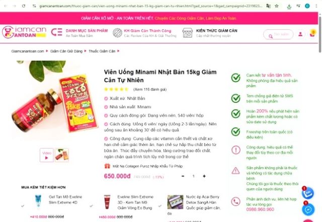 Cục An toàn thực phẩm: Yêu cầu ngừng kinh doanh, gỡ bỏ các thông tin quảng cáo sản phẩm Viên uống giảm cân 15kg